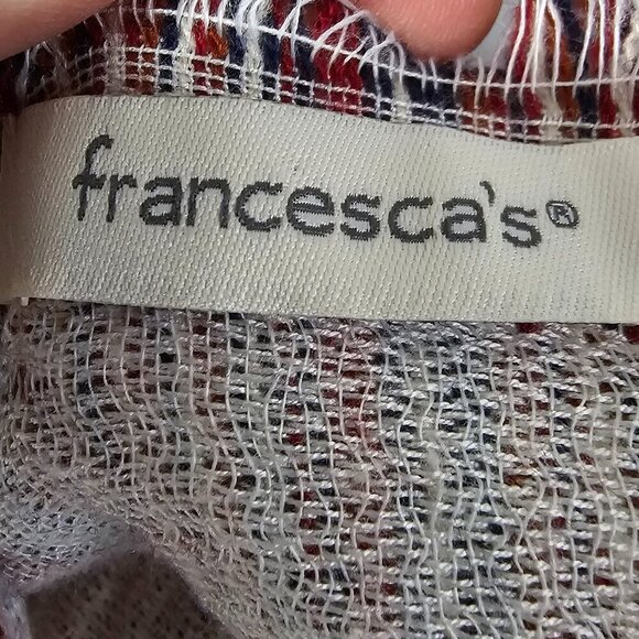 Francesca's Vest Red Blue T Waterfall Boho Knit Hippie Festival OSFA - Picture 8 of 11